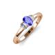 4 - Gemma 7x5 mm Oval Cut Tanzanite and Diamond Trellis Three Stone Engagement Ring 