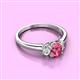 3 - Gemma 7x5 mm Oval Cut Pink Tourmaline and Diamond Trellis Three Stone Engagement Ring 