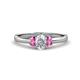 1 - Gemma 7x5 mm Oval Cut GIA Certified Natural Diamond and Pink Sapphire Trellis Three Stone Engagement Ring 
