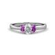 1 - Gemma 7x5 mm Oval Cut GIA Certified Natural Diamond and Amethyst Trellis Three Stone Engagement Ring 