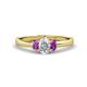 1 - Gemma 7x5 mm Oval Cut GIA Certified Natural Diamond and Amethyst Trellis Three Stone Engagement Ring 