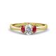 1 - Gemma 7x5 mm Oval Cut GIA Certified Natural Diamond and Ruby Trellis Three Stone Engagement Ring 