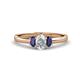 1 - Gemma 7x5 mm Oval Cut Lab Grown Diamond and Blue Sapphire Trellis Three Stone Engagement Ring 