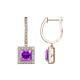 1 - Ilona (5.5mm) Princess Cut Amethyst and Round Diamond Halo Dangling Earrings 
