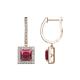 1 - Ilona (5.5mm) Princess Cut Rhodolite Garnet and Round Diamond Halo Dangling Earrings 