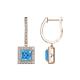 1 - Ilona (5.5mm) Princess Cut Blue Topaz and Round Diamond Halo Dangling Earrings 
