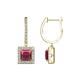 1 - Ilona (5.5mm) Princess Cut Rhodolite Garnet and Round Diamond Halo Dangling Earrings 