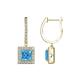 1 - Ilona (5.5mm) Princess Cut Blue Topaz and Round Diamond Halo Dangling Earrings 