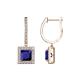 1 - Ilona (5.5mm) Princess Cut Lab Created Blue Sapphire and Round Diamond Halo Dangling Earrings 