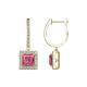 1 - Ilona (5.5mm) Princess Cut Pink Tourmaline and Round Diamond Halo Dangling Earrings 