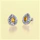 2 - Viola Iris Pear Cut Citrine and Baguette Diamond Milgrain Halo Stud Earrings 