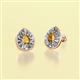 2 - Viola Iris Pear Cut Citrine and Baguette Diamond Milgrain Halo Stud Earrings 
