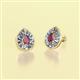 2 - Viola Iris Pear Cut Rhodolite Garnet and Baguette Diamond Milgrain Halo Stud Earrings 