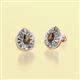 2 - Viola Iris Pear Cut Smoky Quartz and Baguette Diamond Milgrain Halo Stud Earrings 