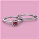 2 - Junia 5.50 mm Princess Cut Rhodolite Garnet and Round Diamond Bridal Set Ring 