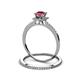 3 - Junia 5.50 mm Princess Cut Rhodolite Garnet and Round Diamond Bridal Set Ring 