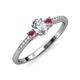 3 - Arista Classic Oval Cut Diamond and Round Rhodolite Garnet Three Stone Engagement Ring 