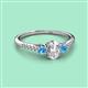 2 - Arista Classic Oval Cut Diamond and Round Blue Topaz Three Stone Engagement Ring 