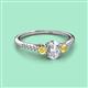 2 - Arista Classic Oval Cut Diamond and Round Yellow Sapphire Three Stone Engagement Ring 