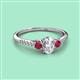 2 - Arista Classic Oval Cut Lab Grown Diamond and Round Ruby Three Stone Engagement Ring 