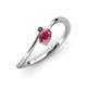 3 - Lucie Bold Oval Cut Rhodolite Garnet and Round London Blue Topaz 2 Stone Promise Ring 