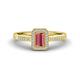 1 - Wanda Desire Emerald Cut 6x4 mm Rhodolite Garnet and Round Diamond Leaf Engraved Halo Engagement Ring 