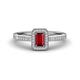 1 - Wanda Desire Emerald Cut 6x4 mm Ruby and Round Diamond Leaf Engraved Halo Engagement Ring 