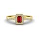 1 - Wanda Desire Emerald Cut 6x4 mm Ruby and Round Diamond Leaf Engraved Halo Engagement Ring 
