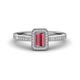 1 - Wanda Desire Emerald Cut 6x4 mm Rhodolite Garnet and Round Diamond Leaf Engraved Halo Engagement Ring 