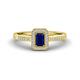 1 - Wanda Desire Emerald Cut 6x4 mm Blue Sapphire and Round Diamond Leaf Engraved Halo Engagement Ring 