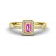 1 - Wanda Desire Emerald Cut 6x4 mm Pink Sapphire and Round Diamond Leaf Engraved Halo Engagement Ring 
