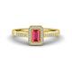 1 - Wanda Desire Emerald Cut 6x4 mm Pink Tourmaline and Round Diamond Leaf Engraved Halo Engagement Ring 
