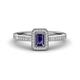 1 - Wanda Desire Emerald Cut 6x4 mm Iolite and Round Diamond Leaf Engraved Halo Engagement Ring 
