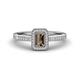 1 - Wanda Desire Emerald Cut 6x4 mm Smoky Quartz and Round Diamond Leaf Engraved Halo Engagement Ring 