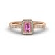 1 - Wanda Desire Emerald Cut 6x4 mm Pink Sapphire and Round Diamond Leaf Engraved Halo Engagement Ring 