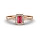 1 - Wanda Desire Emerald Cut 6x4 mm Pink Tourmaline and Round Diamond Leaf Engraved Halo Engagement Ring 