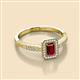 2 - Wanda Desire Emerald Cut 6x4 mm Ruby and Round Diamond Leaf Engraved Halo Engagement Ring 