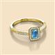 2 - Wanda Desire Emerald Cut 6x4 mm Blue Topaz and Round Diamond Leaf Engraved Halo Engagement Ring 