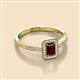 2 - Wanda Desire Emerald Cut 6x4 mm Red Garnet and Round Diamond Leaf Engraved Halo Engagement Ring 