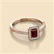 2 - Wanda Desire Emerald Cut 6x4 mm Red Garnet and Round Diamond Leaf Engraved Halo Engagement Ring 