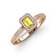 3 - Wanda Desire Emerald Cut 6x4 mm Yellow Sapphire and Round Diamond Leaf Engraved Halo Engagement Ring 