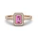 1 - Wanda Desire Emerald Cut 7x5 mm Pink Sapphire and Round Diamond Leaf Engraved Halo Engagement Ring 