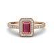 1 - Wanda Desire Emerald Cut 7x5 mm Rhodolite Garnet and Round Diamond Leaf Engraved Halo Engagement Ring 