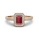 1 - Wanda Desire Emerald Cut 7x5 mm Ruby and Round Diamond Leaf Engraved Halo Engagement Ring 