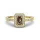 1 - Wanda Desire Emerald Cut 7x5 mm Smoky Quartz and Round Diamond Leaf Engraved Halo Engagement Ring 