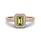 1 - Wanda Desire Emerald Cut 7x5 mm Peridot and Round Diamond Leaf Engraved Halo Engagement Ring 
