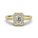 1 - Wanda Desire Emerald Cut 7x5 mm Diamond and Round Diamond Leaf Engraved Halo Engagement Ring 
