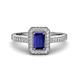 1 - Wanda Desire Emerald Cut 7x5 mm Blue Sapphire and Round Diamond Leaf Engraved Halo Engagement Ring 