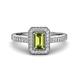 1 - Wanda Desire Emerald Cut 7x5 mm Peridot and Round Diamond Leaf Engraved Halo Engagement Ring 
