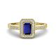 1 - Wanda Desire Emerald Cut 7x5 mm Blue Sapphire and Round Diamond Leaf Engraved Halo Engagement Ring 